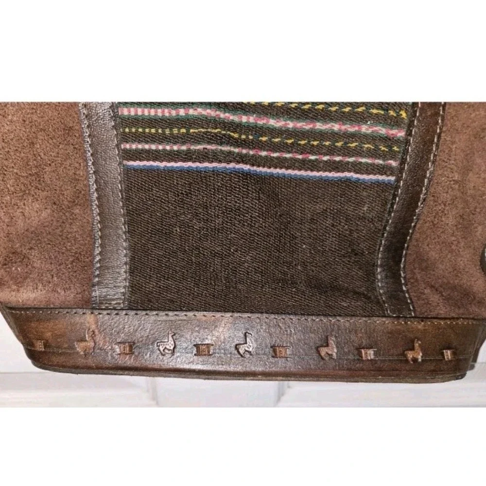 Brown Suede Leather Shoulder Bag Boho‎ Handcrafted In Bolivia Tooled Stitch